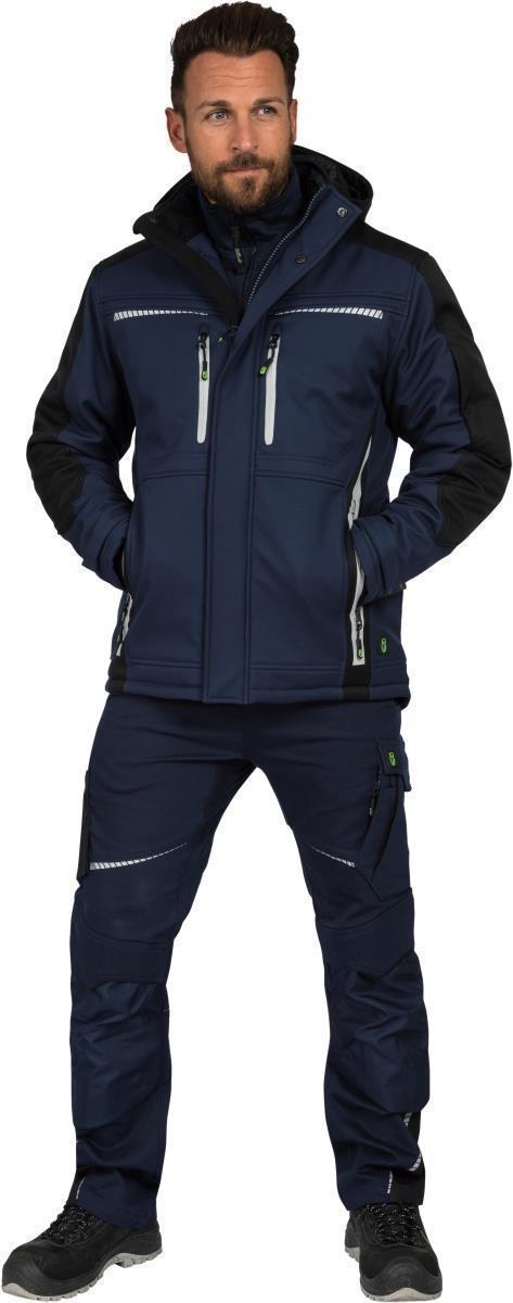 Leibwächter Winter-Softshelljacke in Marine / Schwarz mit Druck auf Brust, in Größe 5XL