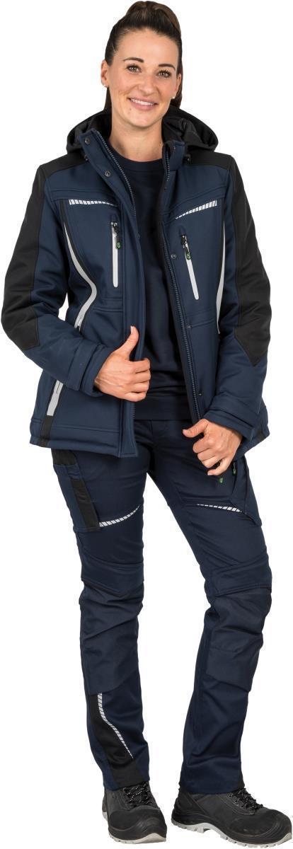 Leibwächter Damen Winter-Softshelljacke in Marine / Schwarz mit Druck auf Brust, in Größe 52