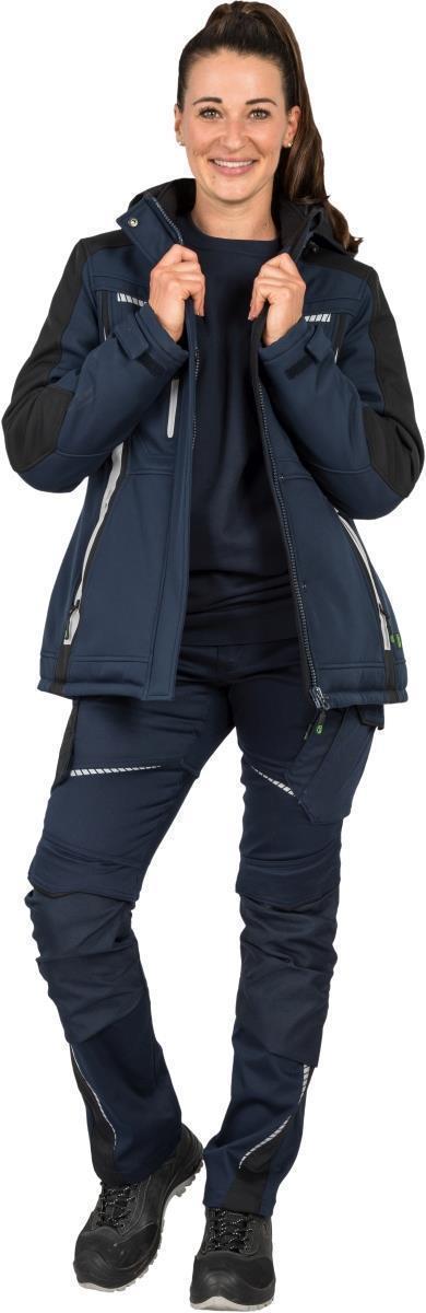 Leibwächter Damen Winter-Softshelljacke in Marine / Schwarz mit Druck auf Brust, in Größe 52