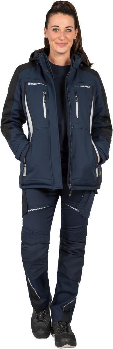 Leibwächter Damen Winter-Softshelljacke in Marine / Schwarz mit Druck auf Brust, in Größe 52